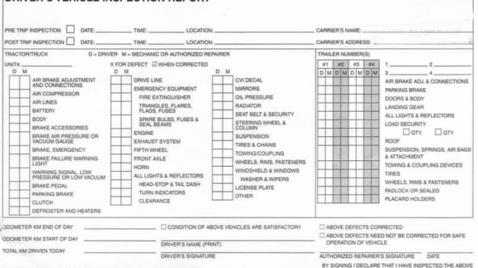 cdl pre trip inspection checklist ohio