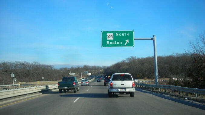 Massachusetts highway with blue sky